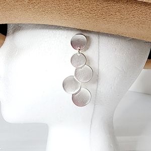 Fashion Jewelry Silver Metal Disc Layered Dangling Geometric Round